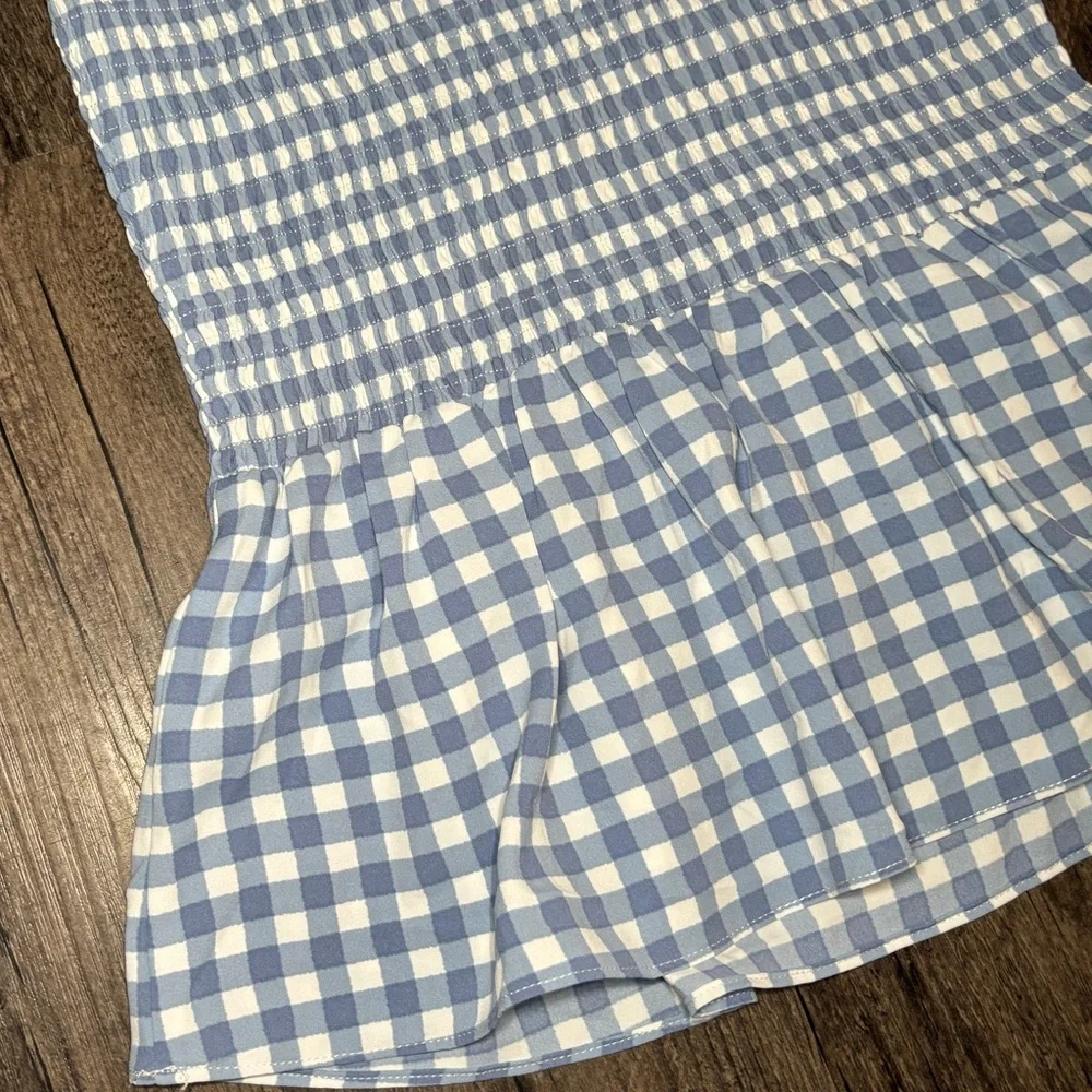 NWT Market & Spruce Light Blue & White Gingham Short Sleeve Smocked Blouse Small - Picture 9 of 12